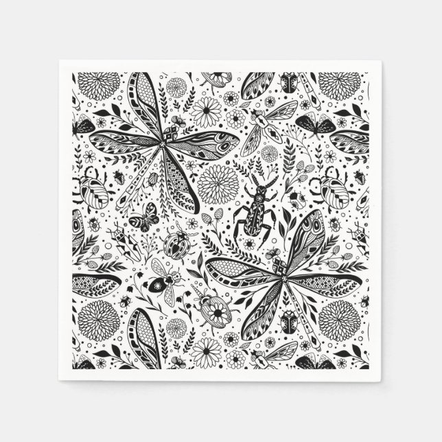 Serviette En Papier Bugs de Doodle sur bleu foncé (Devant)