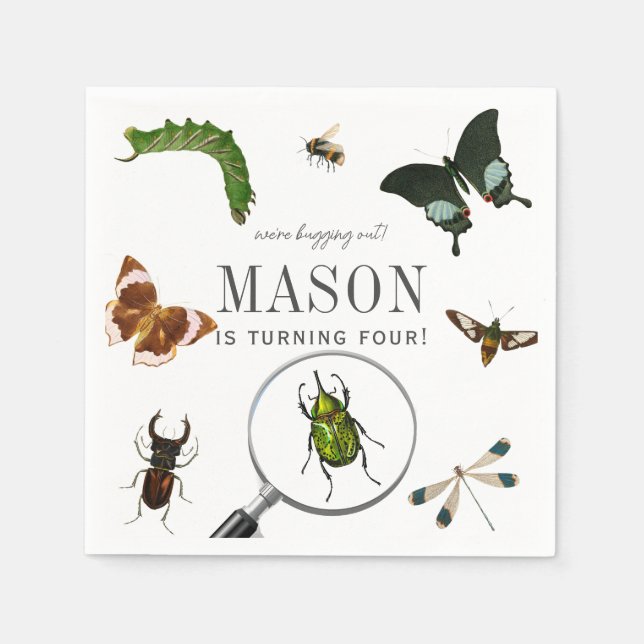 Serviette En Papier Bugs & Insects Vintage Boy Birthday (Devant)