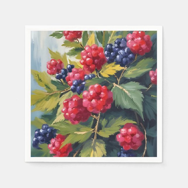 Serviette En Papier Buisson de framboises et de mûres à l'aquarelle Fr (Devant)