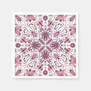 Serviette En Papier Buissons, magenta foncé et rose sur blanc