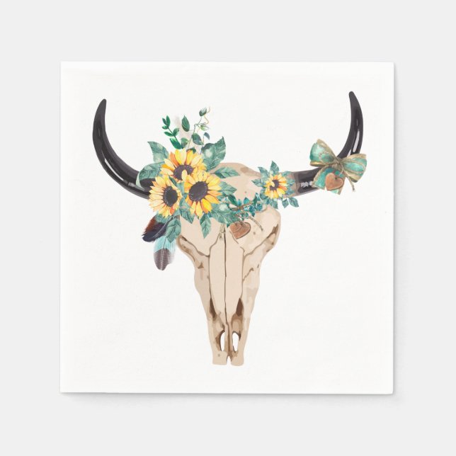 Serviette En Papier Bull skull Sunflowers (Devant)