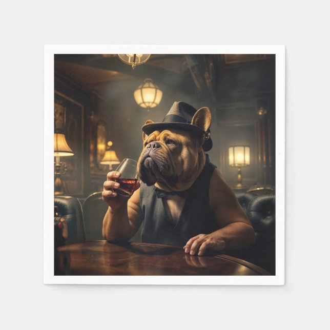 Serviette En Papier Bulldog Drinking Whiskey Dans un Speakeasy des ann (Devant)