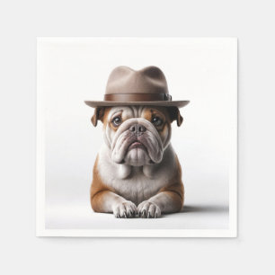 Serviette En Papier Bulldog portant une fedora