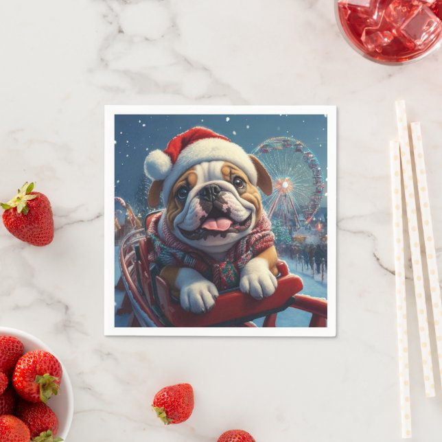 Serviette En Papier Bulldog Roller Dessous de verre Noël (En situation)