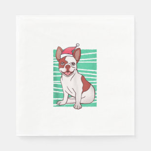 Serviette En Papier Bulldog Santa Hat - Fantastique Noël