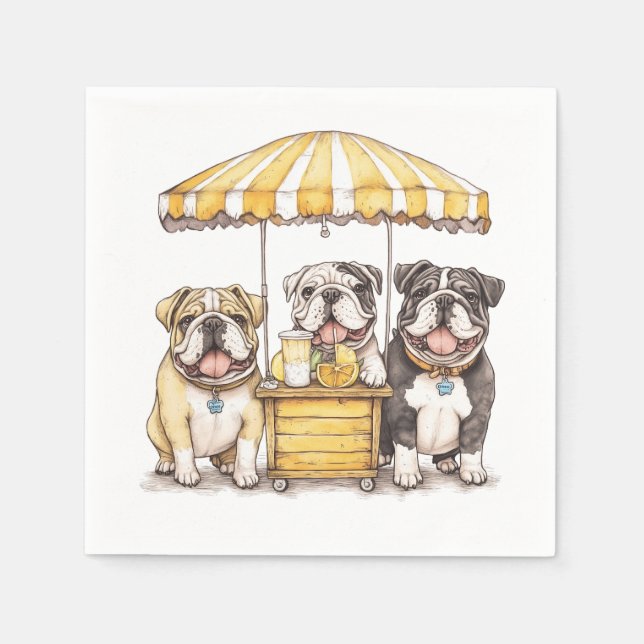 Serviette En Papier Bulldogs Anglais Courant Un Stand De Lemonade (Devant)