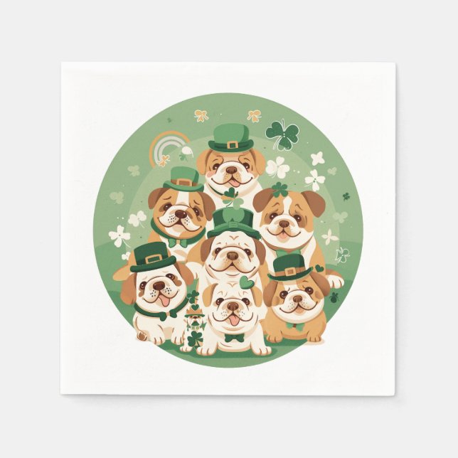 Serviette En Papier Bulldogs anglais de la Saint-Patrick (Devant)
