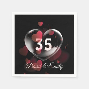 Serviette En Papier Bulle cardiaque du 35e anniversaire avec les Coeur