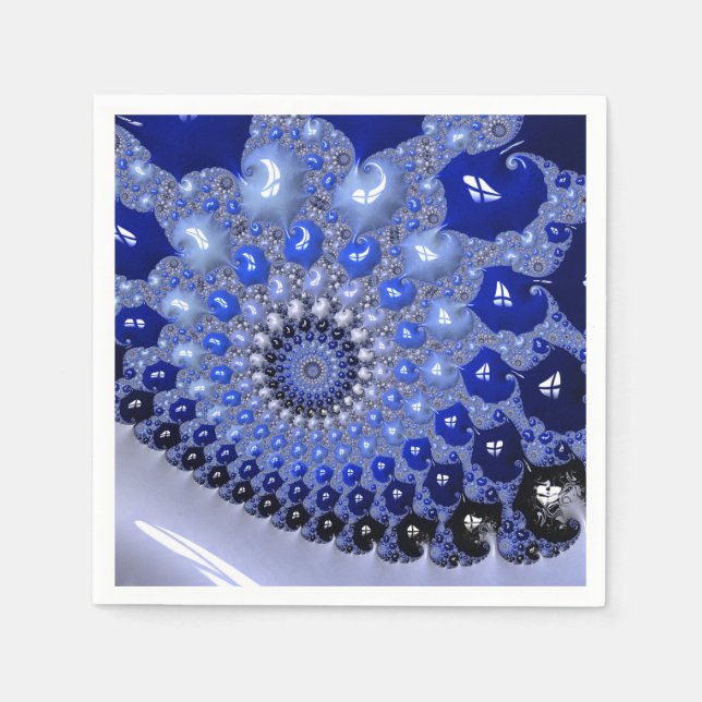 Serviette En Papier Bulles fractales Ombre Bleu Abstrait (Devant)