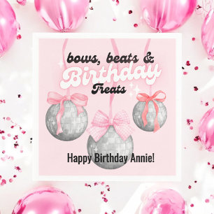 Serviette En Papier Bulles Lettres Pink Bow Ruban Silver Disco Balls