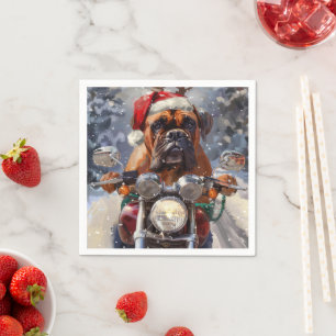 Serviette En Papier Bullmastiff Chien à Moto Noël 