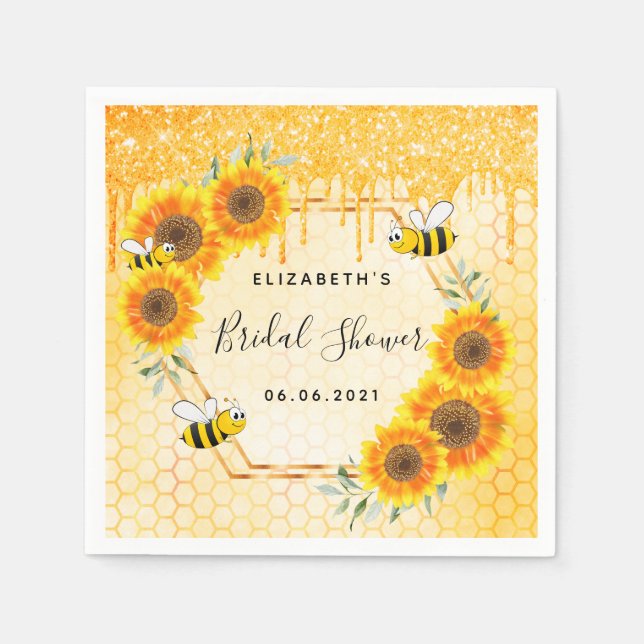 Serviette En Papier Bumble abeille or parties scintillant tournesol do (Devant)
