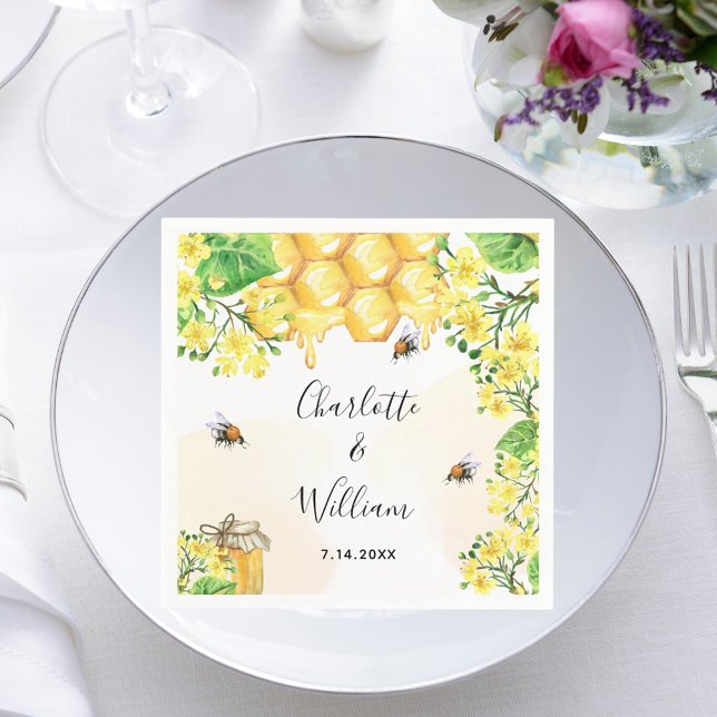 Serviette En Papier Bumble abeilles miel fleurons jaunes mariage (Créateur téléchargé)