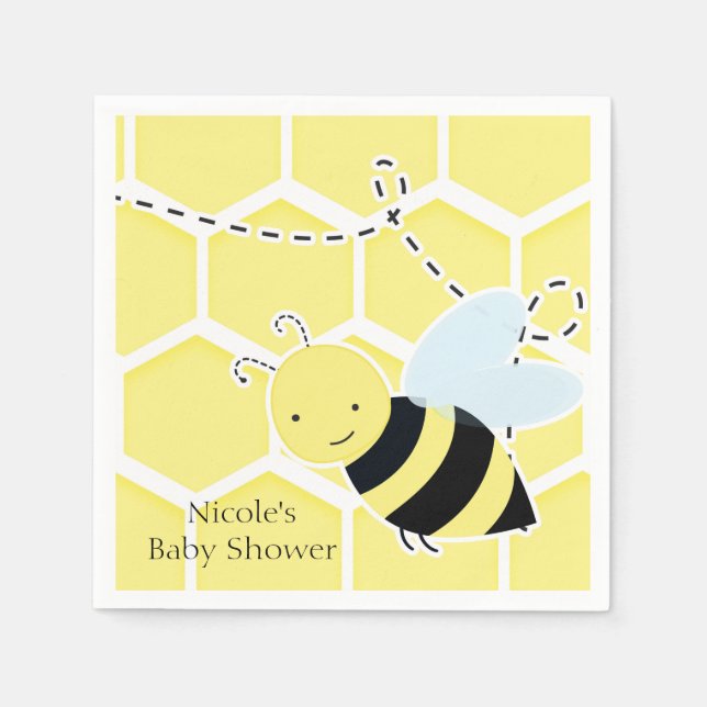 Serviette En Papier Bumble Bee Baby shower moderne Jaune & Noir (Devant)