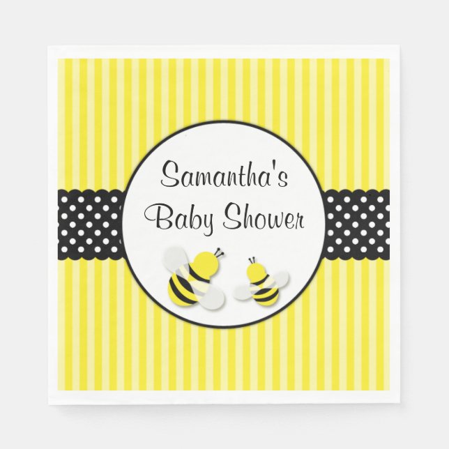 Serviette En Papier Bumble Bee rayé Baby shower Pois (Devant)