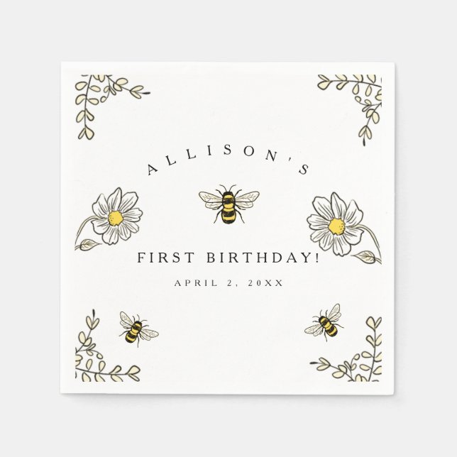 Serviette En Papier Bumble Bee Thème Anniversaire (Devant)