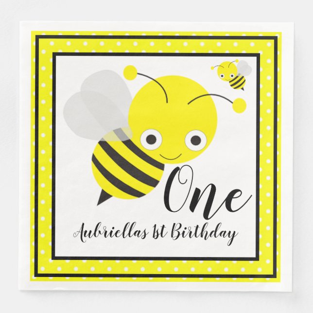 Serviette En Papier Bumble Bees Premier anniversaire (Devant)