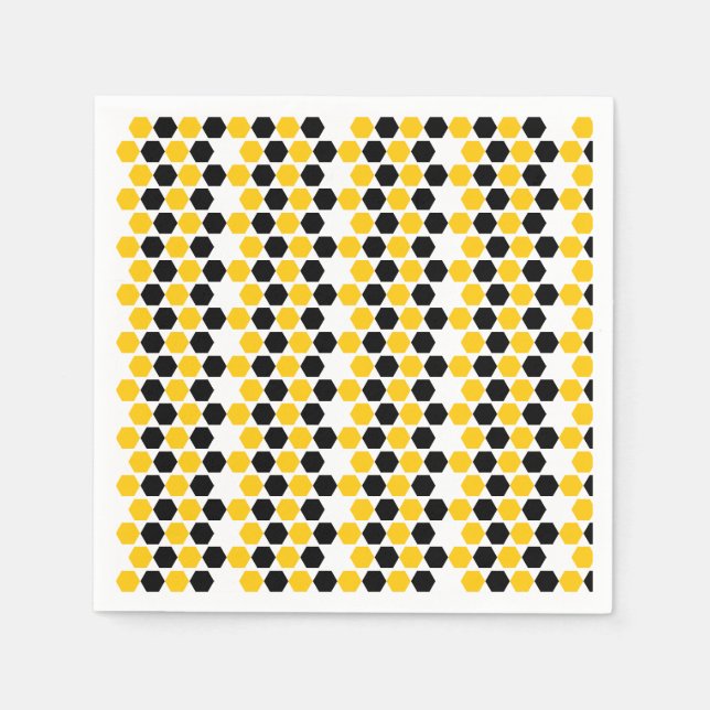 Serviette En Papier Bumble noir jaune géométrique hexagramme motif hex (Devant)