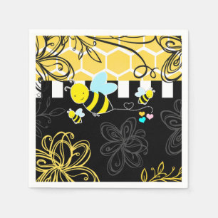 Serviette En Papier Bumblebee Baby shower noir et jaune Moderne Chic