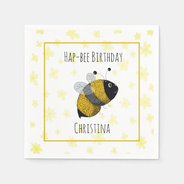 Serviette En Papier Bumblebee mignonne Jaune et Noir | Anniversaire de (Devant)