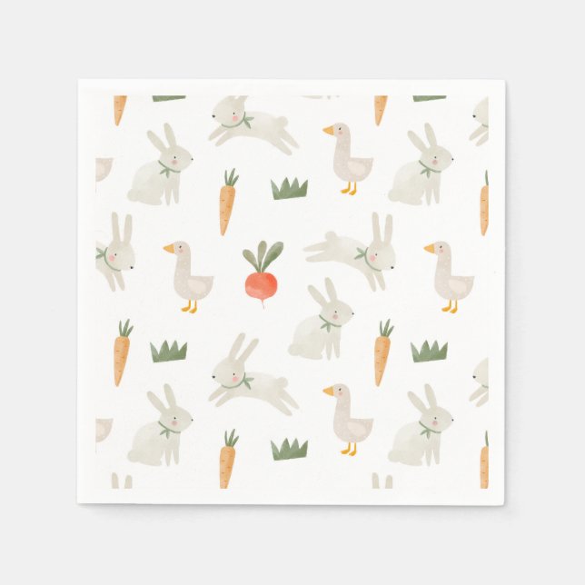 Serviette En Papier Bunnies & Canards sur le Motif de ferme (Devant)