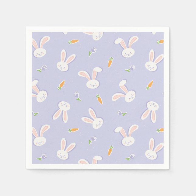 Serviette En Papier Bunnies de Pâques et Carottes Lavande Printemps (Devant)