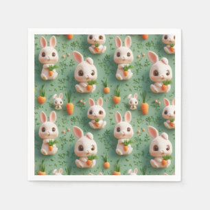 Serviette En Papier Bunnies et carottes Fluffy 3D Motif sans fil