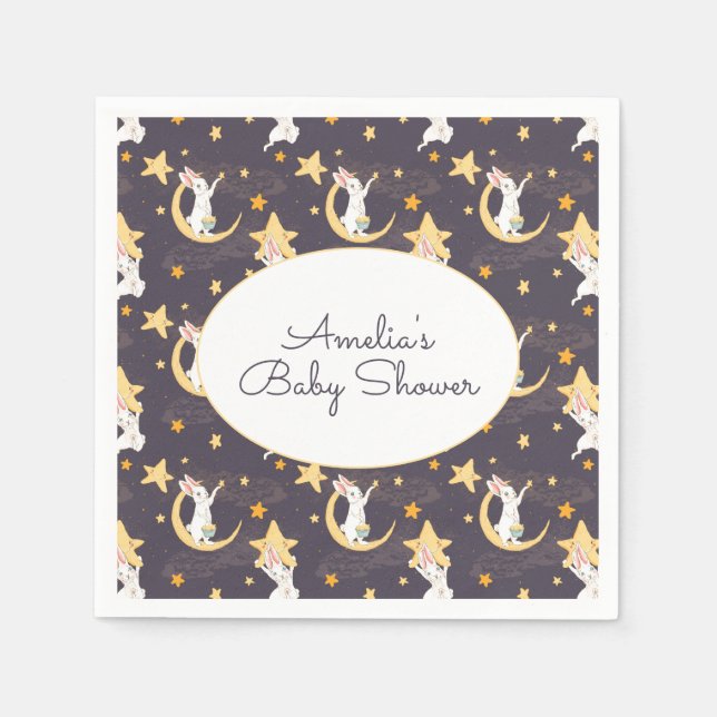 Serviette En Papier Bunnies et étoiles d'or sur Grey (Devant)