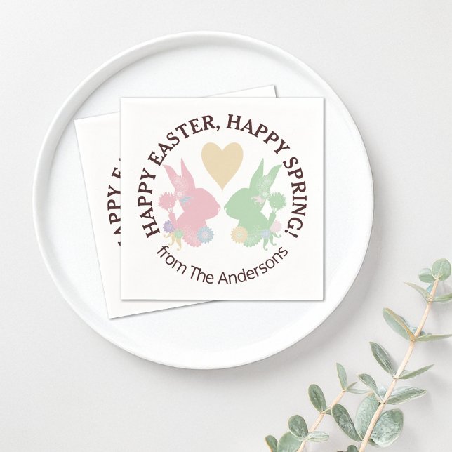 Serviette En Papier Bunnies Pastel Rose et Vert avec Coeur Pâques (Créateur téléchargé)