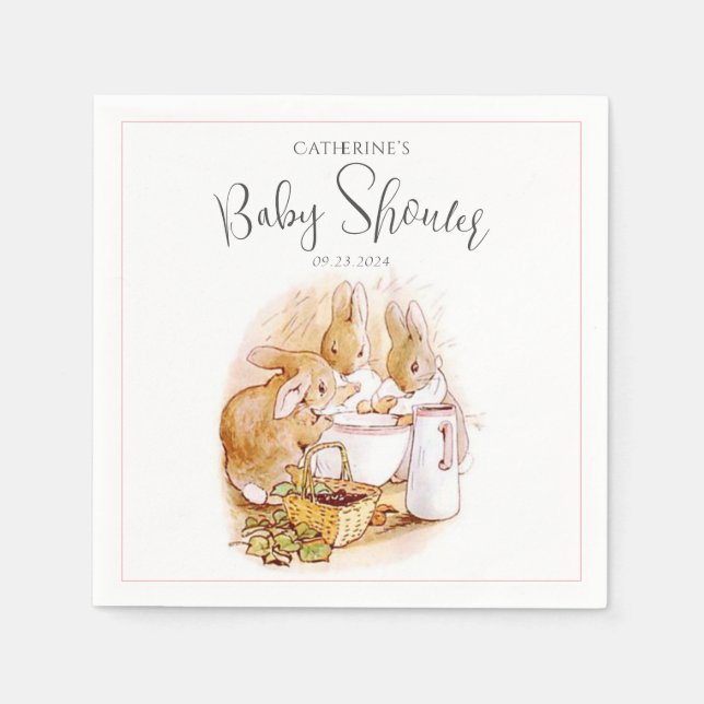 Serviette En Papier Bunny Baby shower fille rose (Devant)