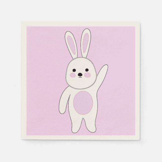 Serviette En Papier Bunny. Blanc et rose (Devant)