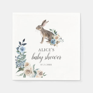 Serviette En Papier Bunny Boho Dusty Blue Flowers Baby shower