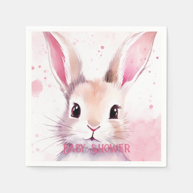 Serviette En Papier Bunny Cute Aquarelle baby shower rose (Devant)