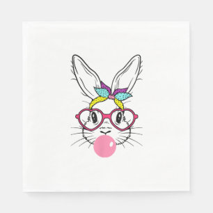 Serviette En Papier Bunny Face Bubble Gum Soufflant Lunettes Bandeau H
