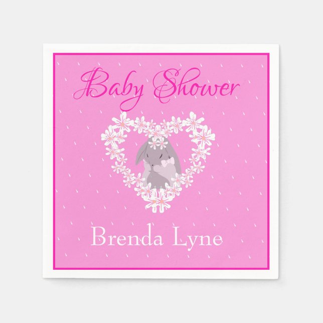 Serviette En Papier Bunny Rabbit fille rose Baby shower invitation (Devant)