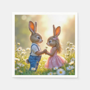 Serviette En Papier Bunny Romance dans un champ de marguerite