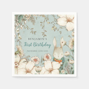 Serviette En Papier Bunny Vintage Foliage Poudre Bleu 1er anniversaire