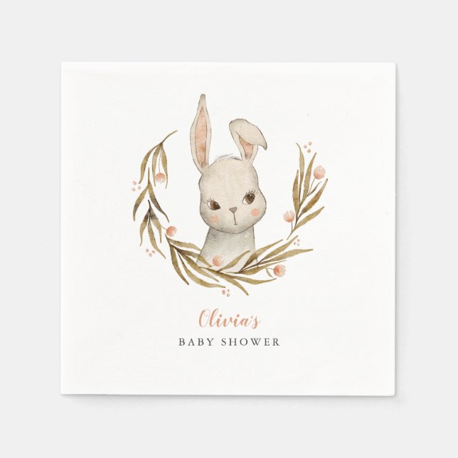 Serviette En Papier Bunny Woodland thème Baby shower fille (Devant)