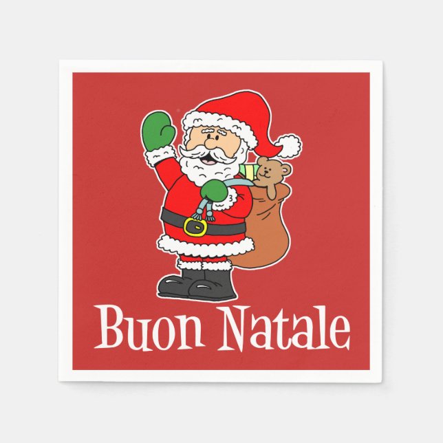 Serviette En Papier Buon Natale Italien Joyeux Noël Père Noël (RED) (Devant)