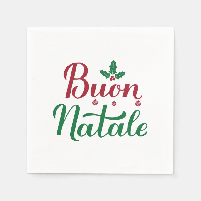 Serviette En Papier Buon Natale Noël rouge et vert (Devant)