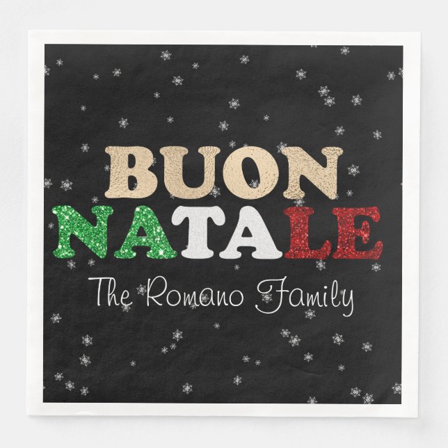 Serviette En Papier Buon Natale Nom de famille Noël italien en noir (Devant)
