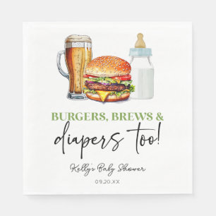 Serviette En Papier Burgers Brews et Couches Aussi! Baby Shower