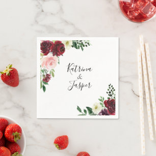 Serviette En Papier Burgundy Blush Aquarelle Mariage Floral