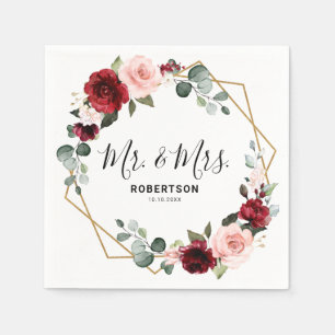 Serviette En Papier Burgundy Blush Floral moderne Mariage géométrique