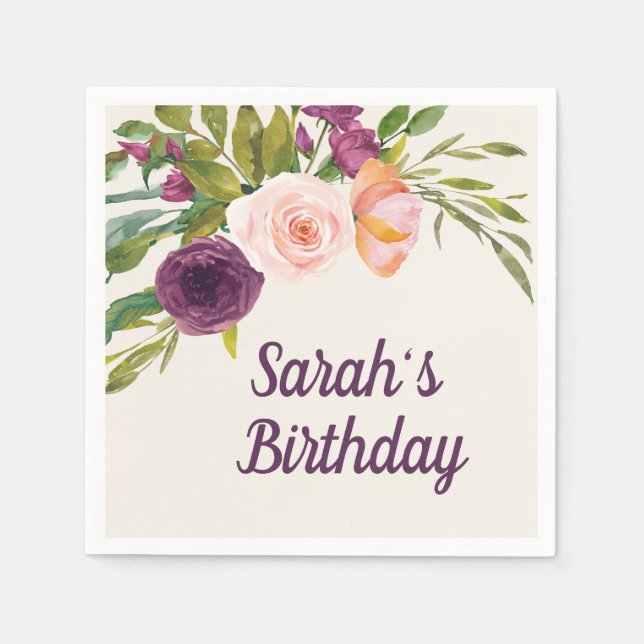 Serviette En Papier Burgundy Blush PInk Floral Custom Anniversaire (Devant)
