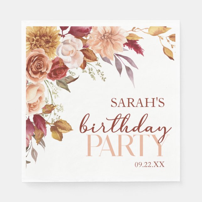 Serviette En Papier Burgundy Burange Floral fête d'anniversaire (Devant)