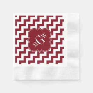 Serviette En Papier Burgundy Chevron Burgundy Quatrefoil 3 monogram