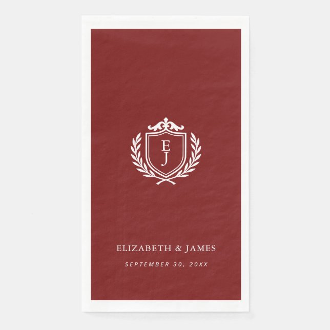 Serviette En Papier Burgundy Crest Wedding Custom Initials (Devant)