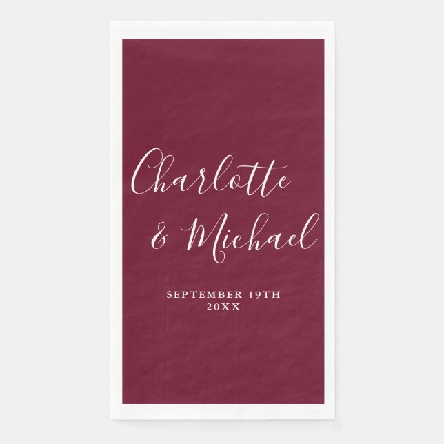 Serviette En Papier Burgundy Elegant Mariage de script de signature (Devant)