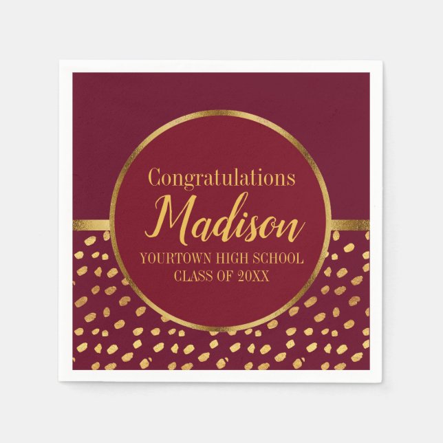 Serviette En Papier Burgundy et Gold Graduation Party (Devant)